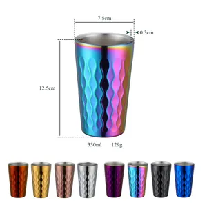 Gobelet 330ml en acier inoxydable 304 double couche avec texture ondulée dégradée