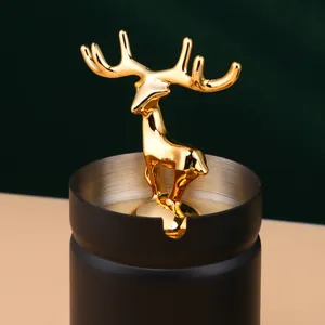 Moderner schwarzer Edelstahl Aschenbecher mit eleganter goldener Elch-Verzierung