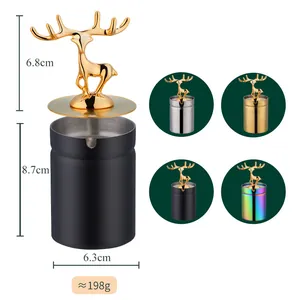 Edelstahl Auto-Aschenbecher mit goldenem Elch-Deckel, in Schwarz, Silber und Gold