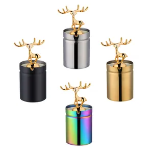 Edelstahl Auto Aschenbecher mit Gold Elch Deckel in Schwarz, Silber, Gold und Regenbogen
