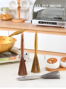 Three-piece SUS304 stainless steel pot brushes in gold, silver and rose gold colors