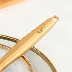 Golden SUS304 stainless steel kitchen cleaning brush handle with a hanging hole design