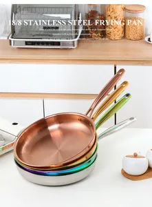 Set of four 304 stainless steel frying pans in gold, rose gold, rainbow and silver