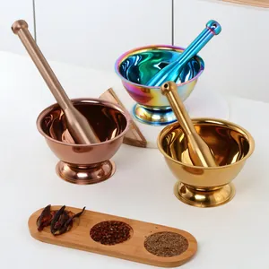 Stainless Steel Mortar And Pestle Manual Food Grinder Spice Herb Ginger Garlic Crusher Polished Mirror Finish For Kitchen