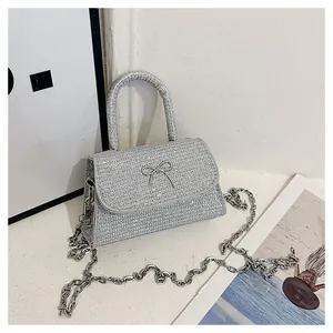 Macro detail of silver butterfly crystal handbag with shimmering rhinestone texture