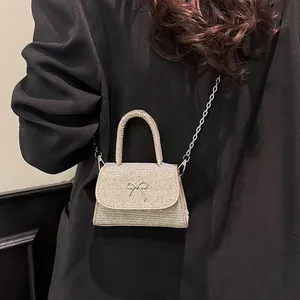 Sparkly silver rhinestone butterfly handbag with chain strap for elegant evening parties