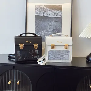 Women Transparent Ita Bag PU Leather Clear Window Handbag Fashion Shoulder Crossbody Backpack Small Square Satchel Tote Bag