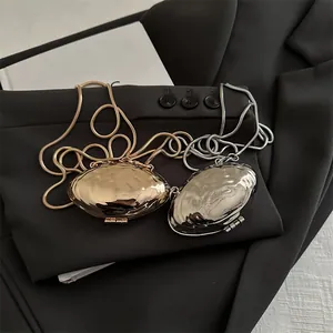 Luxury Metal Shell Mini Evening Bag For Women Hammered Wave Texture Mirror Metallic Clasp Clutch Crossbody Bag Party Accessory