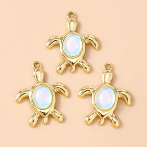 Golden sea turtle pendants with opal stones for DIY necklace and jewelry making