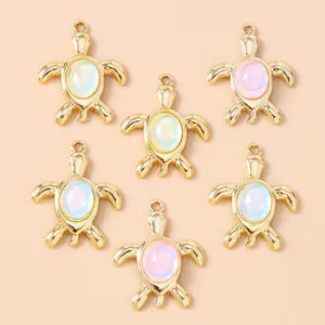 Alloy Sea Turtle Pendants Inlaid With Synthetic Opal Cat Eye Stone For DIY Necklace Keychain Jewelry Making Accessories