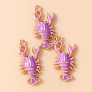 Three purple enamel lobster charms with gold plating for DIY jewelry and keychains