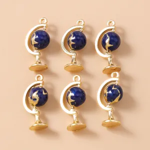 Set of 6 blue and gold globe charms for DIY earrings and necklace jewelry making