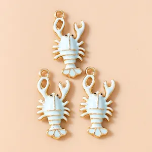 Light blue lobster charms with gold-plated alloy finish for DIY jewelry and accessories