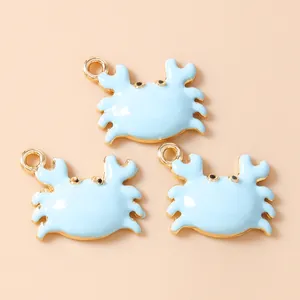 Blue enamel crab pendants with gold metal base for DIY jewelry making necklaces