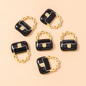 6er-Set schwarz-goldene Emaille-Handtaschenanhänger für DIY-Schmuck und Schlüsselanhänger