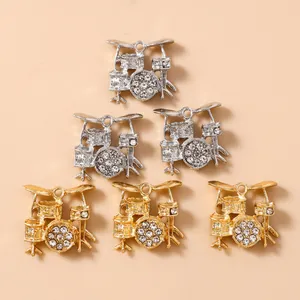 Ciondoli Batteria in Lega con Strass per Creazione Gioielli Fai-da-te Oro Argento Strumenti Musicali Ciondoli per Collana Portachiavi Decorazione