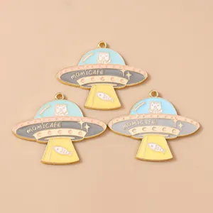 Πολύχρωμο μενταγιόν UFO από κράμα με σχέδια γάτας και ψαριού για κατασκευή κοσμημάτων