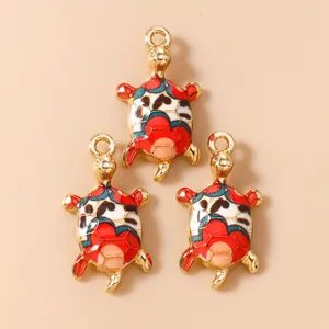 Three colorful sea turtle charms with gold alloy base and enamel finish for DIY jewelry