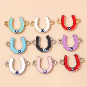 Evil Eye Horseshoe U Shape DIY Jewelry Making Charms Alloy Enamel Connectors For Bracelet Necklace Earrings Accessories