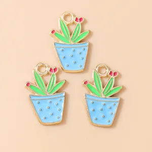 Detailed view of cactus alloy pendants with colorful enamel for DIY jewelry making