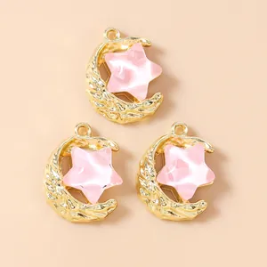 Golden moon and pink star alloy pendants set for DIY necklaces and handmade jewelry