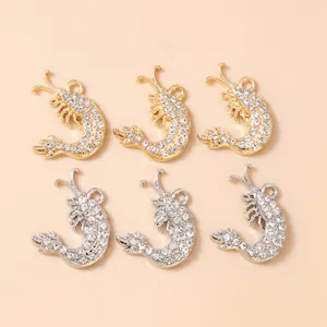 Zinc alloy lobster sea life charms with white zircon inlay in gold and silver finish