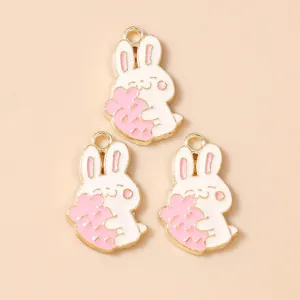 Cute bunny pendants set with carrot and heart for DIY necklaces and bracelets making