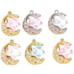 DIY jewelry charms pack with alloy crescent moon and colorful aurora star pendants
