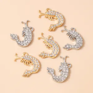 Alloy Lobster Shrimp Charms For DIY Jewelry Making Pendants Rhinestone Animal Pendants For Necklace Bracelet Keychain Gold Silver Mixed