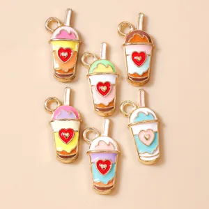 Pendentifs en Alliage Émaillé en Forme de Tasse de Thé au Lait Avec Motif Cœur Coloré Pour Fabrication de Bijoux Boucles d'Oreilles Bracelet DIY