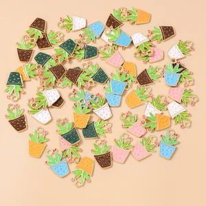 Macro detail of colorful enamel succulent plant charms for DIY jewelry making