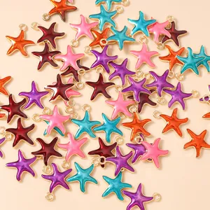 Close-up of colorful starfish charms for DIY jewelry making in multiple enamel finishes