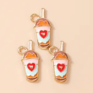 Pendentifs tasse à thé au lait en émail avec motifs de cœur pour bijoux DIY