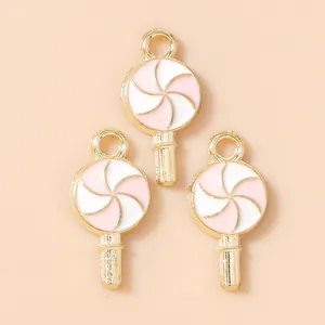 Pendentifs sucettes rose et blanc avec base dorée pour création de bijoux