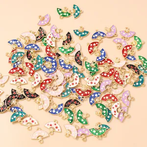 Macro shot of colorful enamel alloy flower fan charms for DIY necklace making