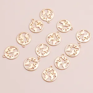 Set of 20 gold plated hollow world map pendants for DIY necklaces and jewelry making