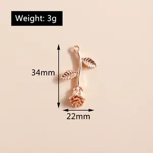 Detailed view of rose flower pendant with dimensions 34x22mm and weight 3g in rose gold