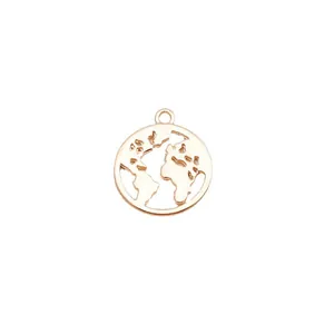 Hollow world map globe pendant in rose gold finish for DIY necklace and jewelry making