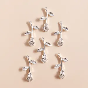 Bulk pack of silver rose flower pendants in electroplated alloy for DIY jewelry making