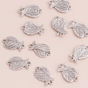 20 Stück Silberne Federflügel Anhänger für DIY Schmuckherstellung mit Metallstruktur