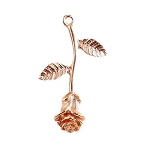Elegant rose gold flower pendant with leaves and hanging loop for DIY necklaces