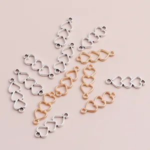 Colgantes de triple corazón en oro y plata para accesorios de joyería DIY creativos