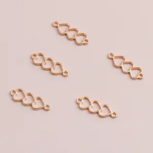 Pack de 5 conectores de triple corazón chapados en oro para bisutería DIY y accesorios