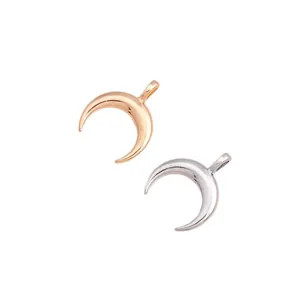 Polished silver and rose gold crescent moon pendants with top rings for DIY jewelry making