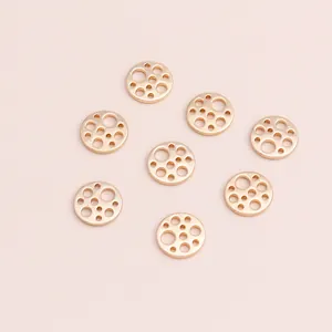 Eight light gold geometric hollow round alloy pendants for DIY jewelry making accessories
