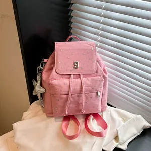 Koreanischer Stil Sterndruck Nylon Fashion Mini Rucksack Kleine Schultasche Für Damen Mädchen Täglich Reisen Sternanhänger