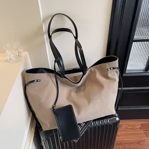 Large Capacity Canvas Tote Bag Minimalist Shoulder Bag With Small Pouch Casual Shopping Handbag For Women Top Handle Bag