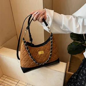Borsa a Tracolla Trapuntata Vintage Donna in Pelle PU con Catena a Rombi Patchwork Hobo Bag per Ufficio Quotidiano Crossbody