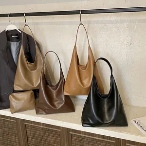 Large capacity vintage PU leather tote bags set in four colors for women's daily commute