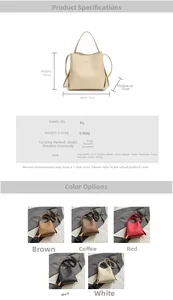 Detailed chart showing size dimensions and multiple colors of the lychee texture bucket bag